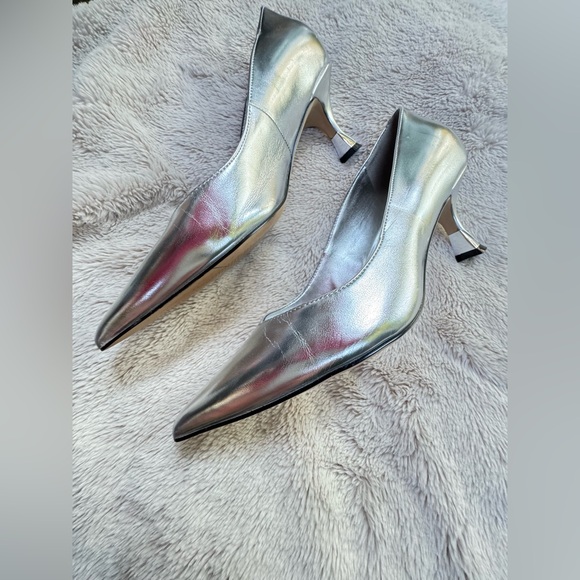 Nine West Womens Andes Silver Faux Leather Kitten Heel Pumps Shoes size 7 - Picture 6 of 8